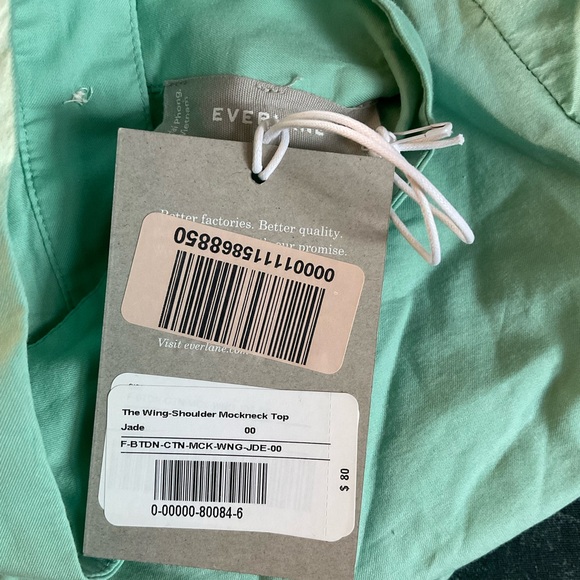 EVERLANE The Wing-Shoulder Mock Neck Top Blouse Jade Green Size 00 NWT - Picture 8 of 9